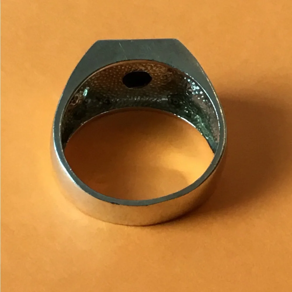 Vintage Avon Men's Ring Sterling 925 Black Onyx & Side Baguette Stones,size 10.5